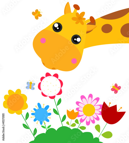 giraffe and flower. Vector illustration.