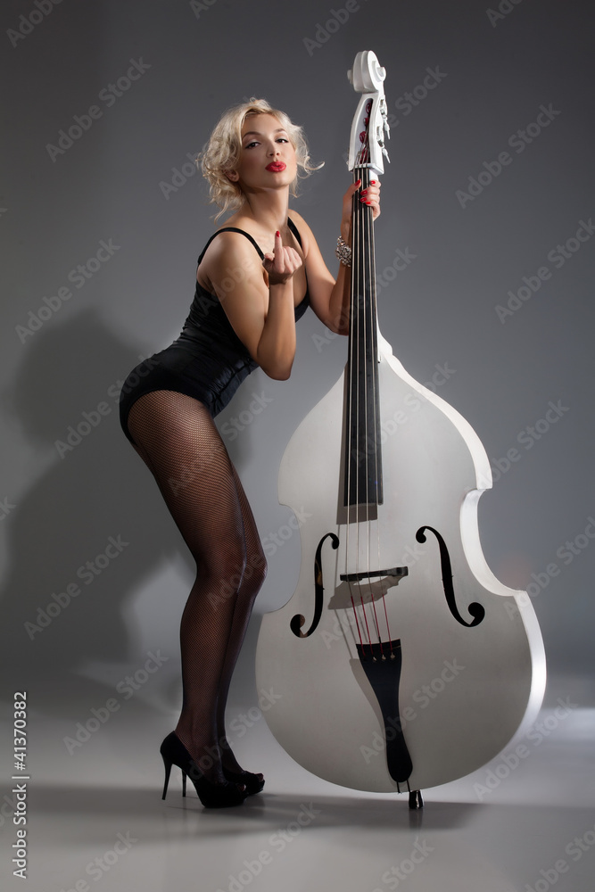 Young Woman In Lingerie With A Double Bass Young Woman In Lingerie With A Double Bass
