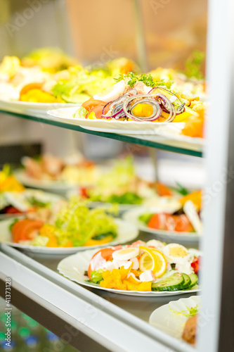 Self service buffet fresh healthy salad selection