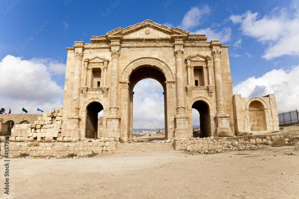hadrian's arch in ancient jerash, jordan