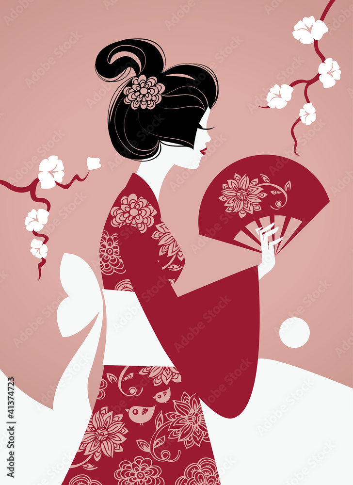 Grafika wektorowa Stock: Japanese girl silhouette | Adobe Stock