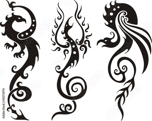 Stylized Dragons. Vector Set