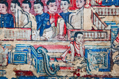 The Ancient painting of buddhist temple mural at Wat Phra sing,