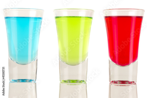 Shots - 3 shot glasses filled with colourful drinks