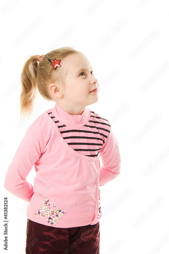 Pretty little girl looking to the side and up Pretty little girl looking to the side and up