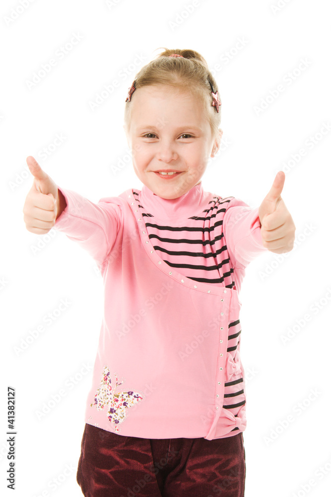 Smiling little girl with thumbs up sign Smiling little girl with thumbs up sign