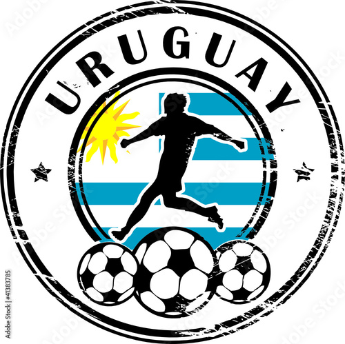 Stamp with football and name Uruguay, vector illustration