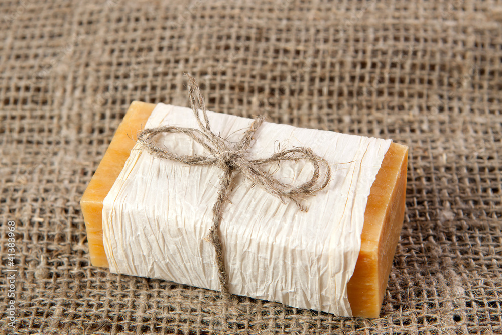 natural soap on the natural rough fabric