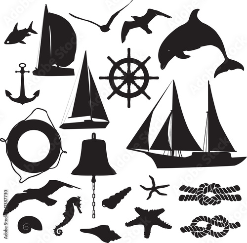 set of silhouettes symbolizing the marine leisure