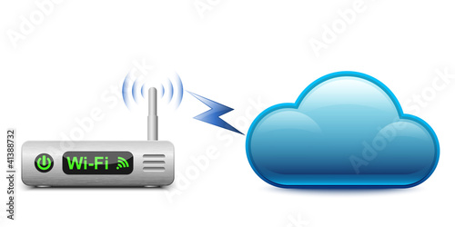 Icon of a laptop connected to a cloud.  Vector Illustration