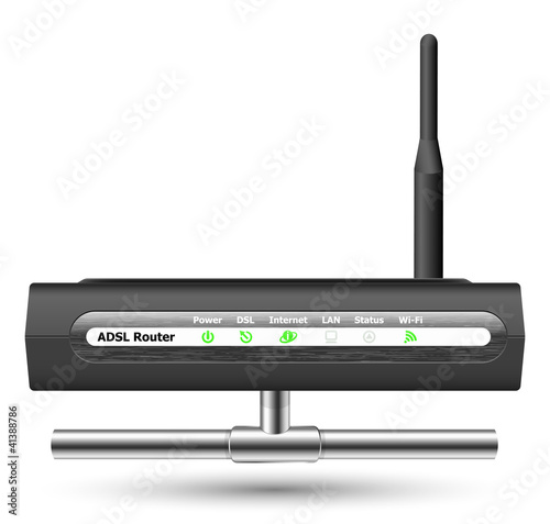 Wireless ADSL router icon with network connection. Vector Illust