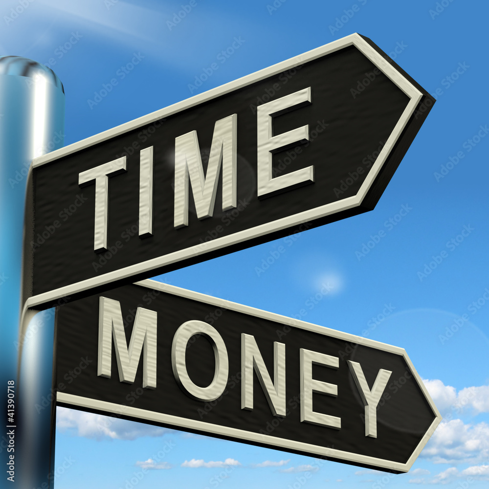Time Money Signpost Showing Hours Are More Important Than Wealth Time Money Signpost Showing Hours Are More Important Than Wealth