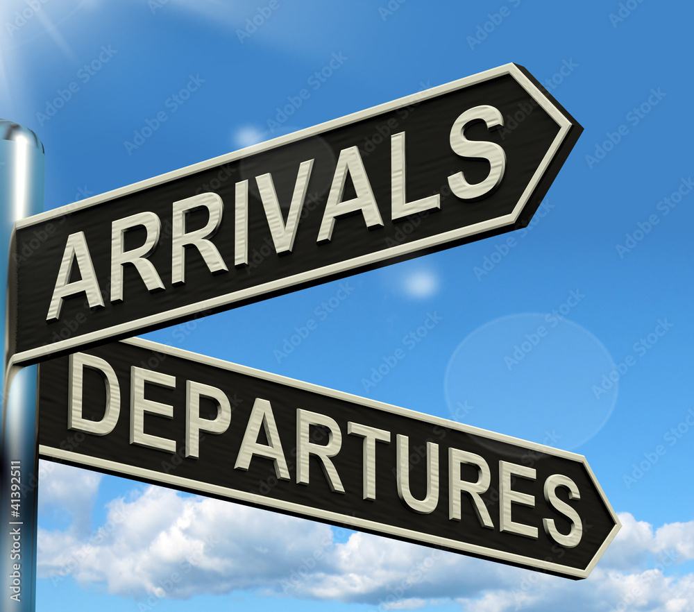 Arrivals Departures Signpost Showing Flights Airport And Interna
