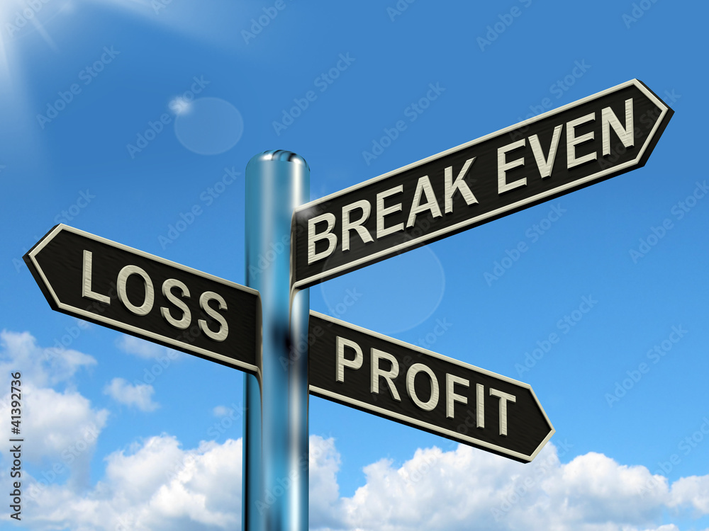 Loss Profit Or Break Even Signpost Showing Investment Earnings A