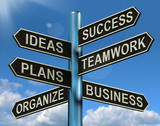 Success Ideas Teamwork Plans Signpost Showing Business Plans And