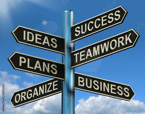 Success Ideas Teamwork Plans Signpost Showing Business Plans And