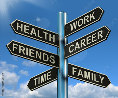 Health Work Career Friends Signpost Showing Life And Lifestyle B