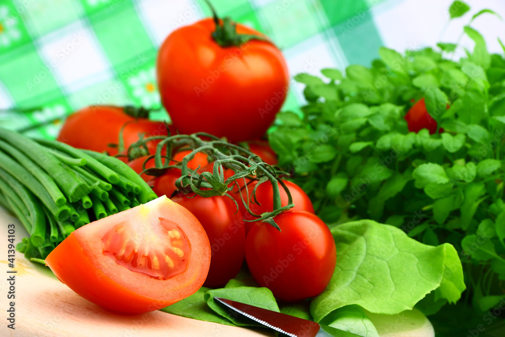 Fresh cherry tomatoes with chive for breakfast Fresh cherry tomatoes with chive for breakfast
