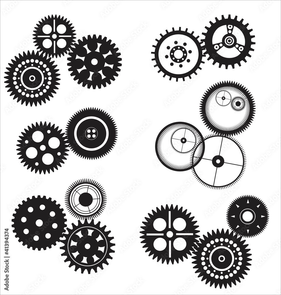 Vector gear and cogwheel set isolated on white