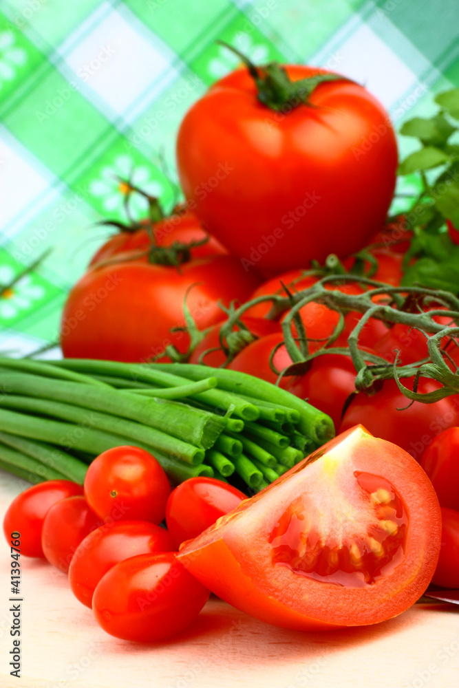 Fresh cherry tomatoes with chive for breakfast Fresh cherry tomatoes with chive for breakfast