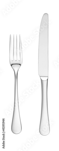 overhead knife and fork isolated on white with paths