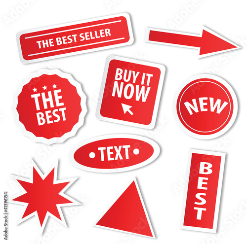 Nice vector set of red stickers with some slogans photo