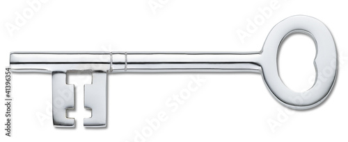 silver door key isolated on white (clipping path)