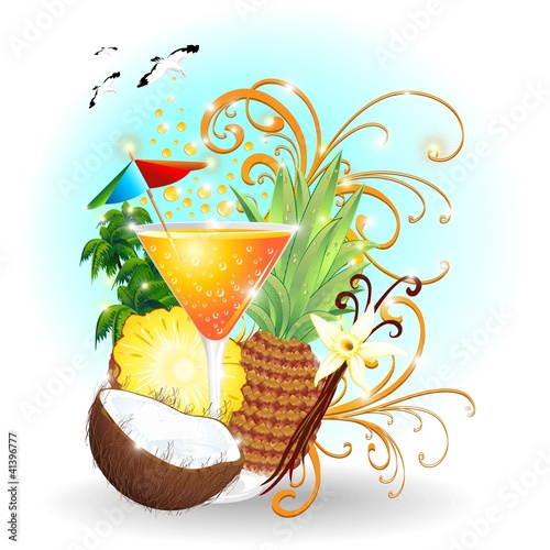 Bibita Succo di Frutta-Pina Colada Fresh Exotic Drink-Vector