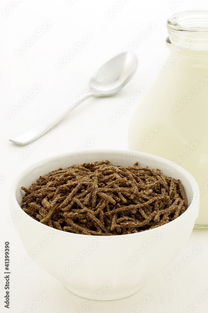 wheat bran cereal breakfast with pint glass milk bottle wheat bran cereal breakfast with pint glass milk bottle