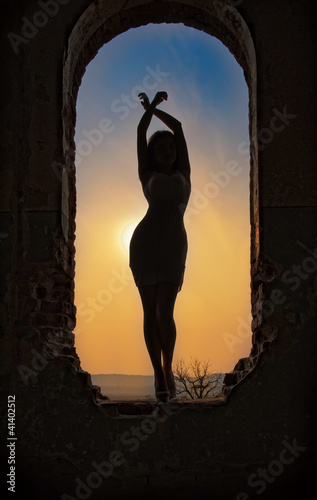 Obraz na płótnie silhouette of a young sensual woman in the window w salonie