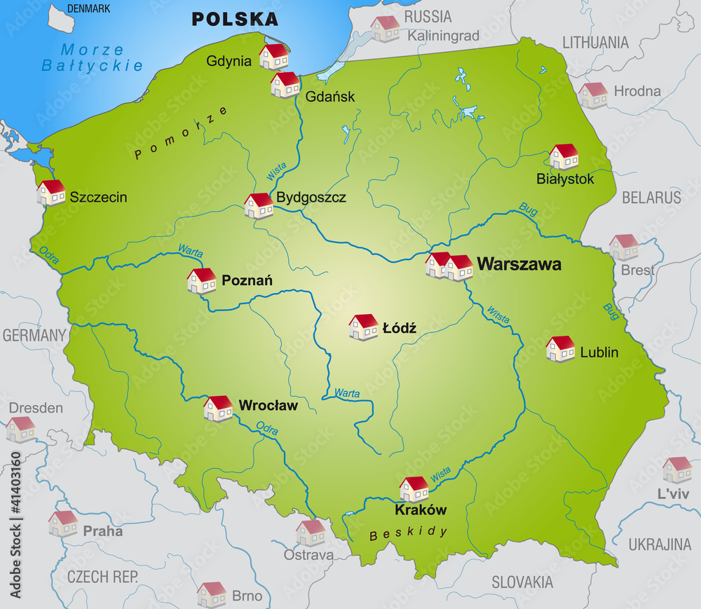 Internetkarte von Polen mit Nachbarländern - obrazy, fototapety, plakaty 