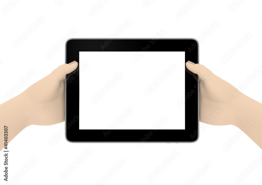 Tablet PC wird von zwei Händen gehalten Tablet PC wird von zwei Händen gehalten
