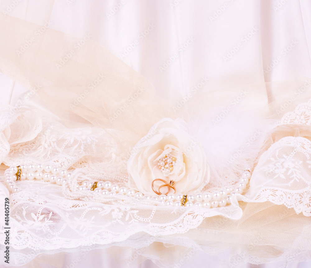 Fototapeta premium Vintage lace with flowers on white background