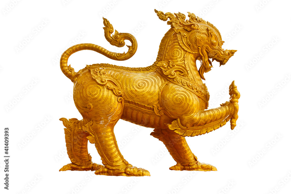 Thai golden lion statue style on white background Thai golden lion statue style on white background