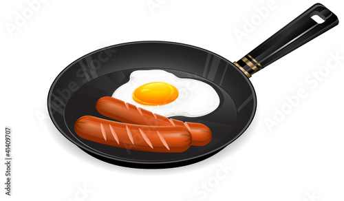 Fried eggs and sausage on pan