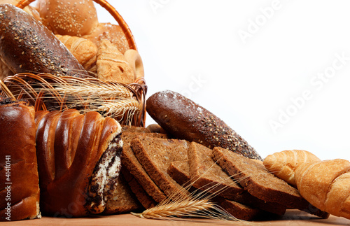 large variety of bread, still life isolate on white background