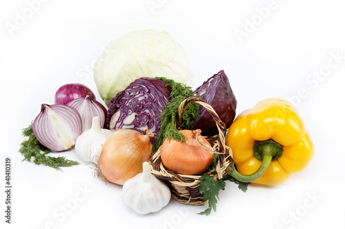 Fototapeta Naklejka Na Ścianę i Meble -  Healthy food. Fresh vegetables on a white background.