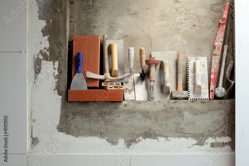 Fotografie Construction mason cement mortar tools