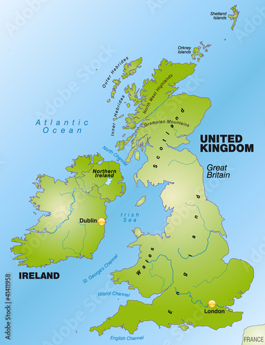 Übersichtskarte des Vereinigten Königreichs und Irland