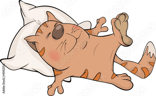 Cat and a pillow. Cartoon