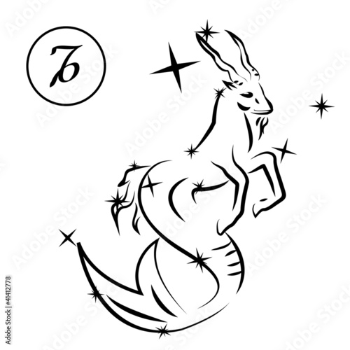 Capricorn/Lovely zodiac sign silhouette formed by stars isolated