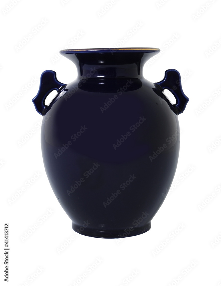 Blue ceramic urn isolated on white background