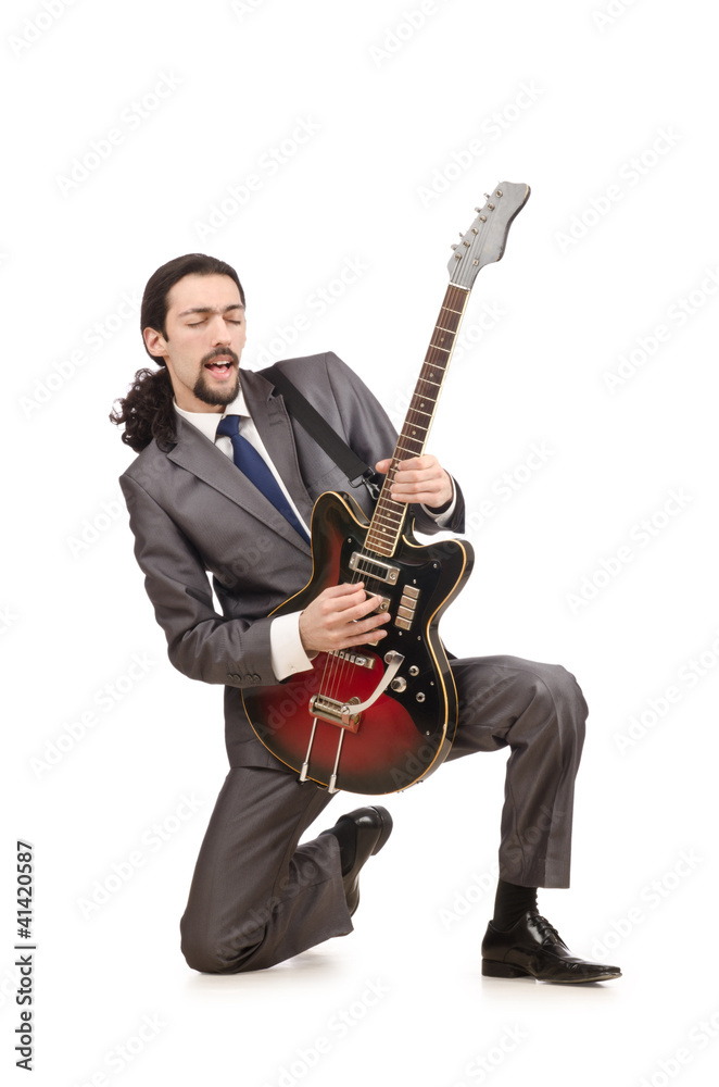Young guitar player isolated on white Young guitar player isolated on white