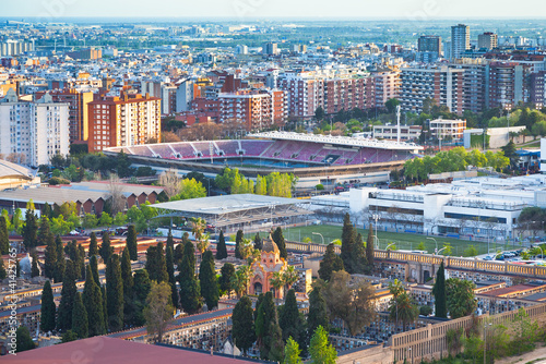 view on cemetery and fields of football stadium in Barcelona