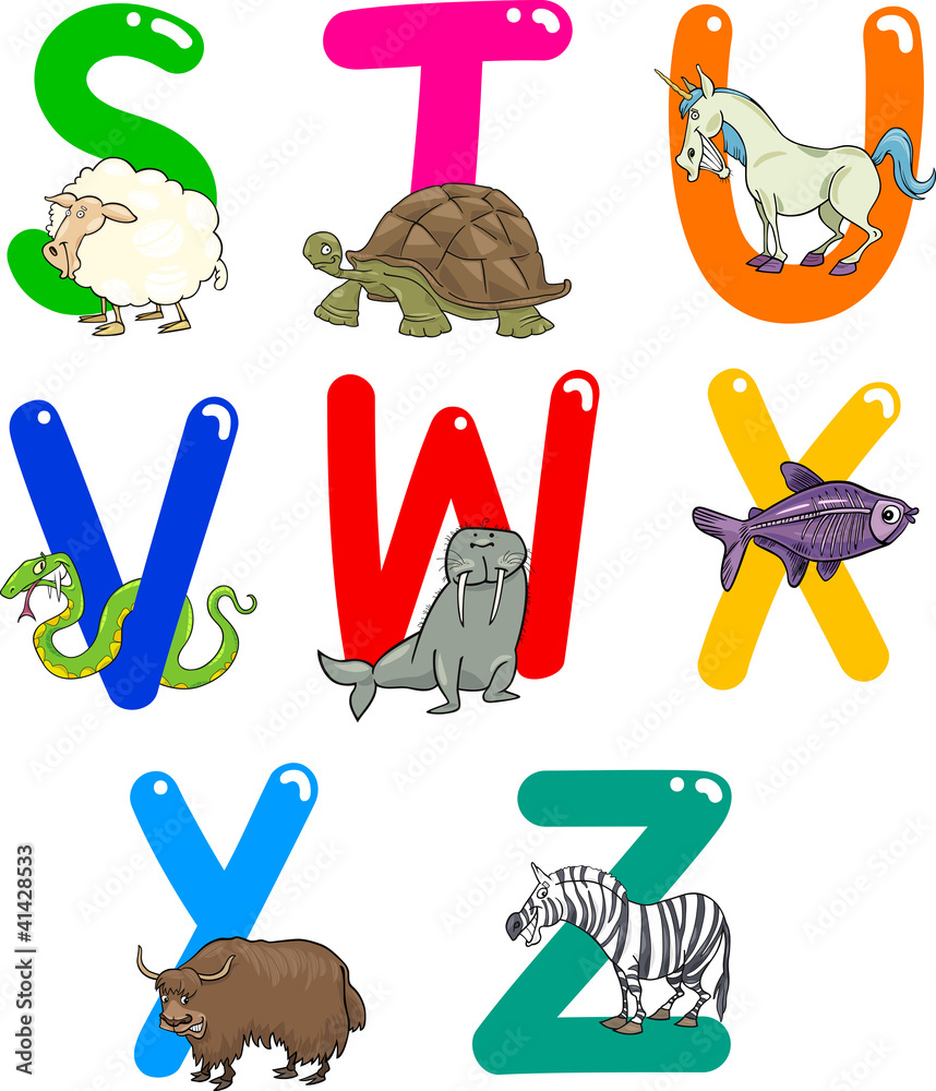 Cartoon Alphabet With Animals Stock Vector 