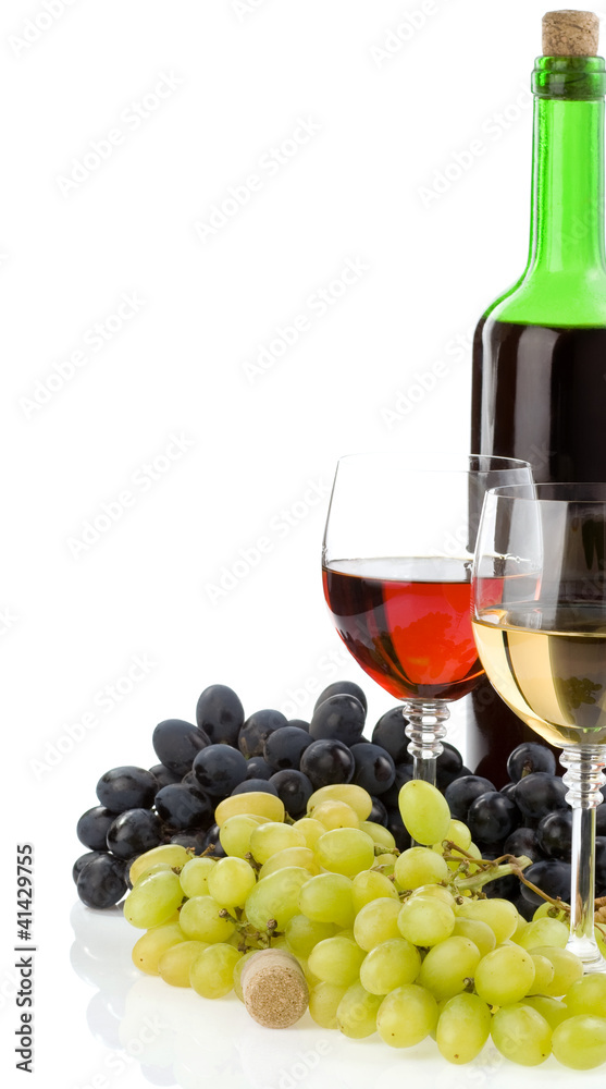 wine in glass and bottle with grape