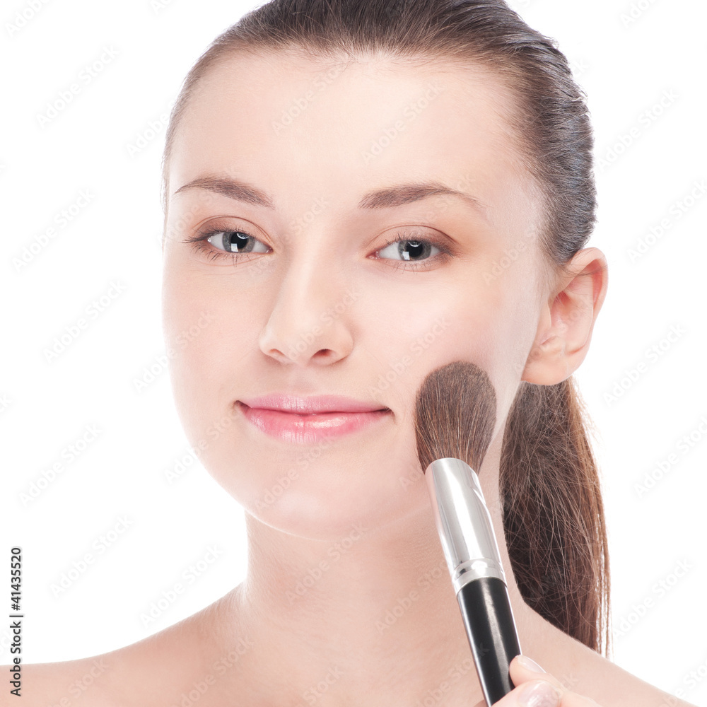 Beautiful woman with make up brush Beautiful woman with make up brush