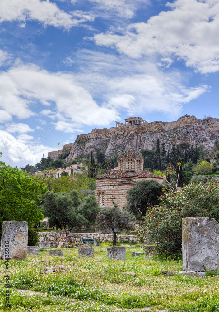 Church of the Holy Apostles, Acropolis in background, Greece