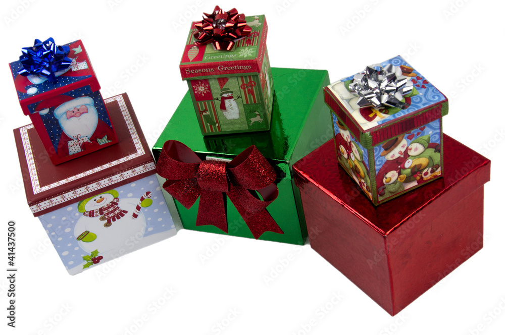 Boxed Christmas Presents on White Background