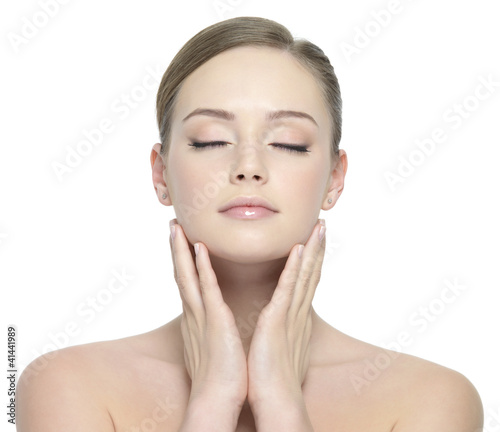 Beauty face of woman with closed eyes